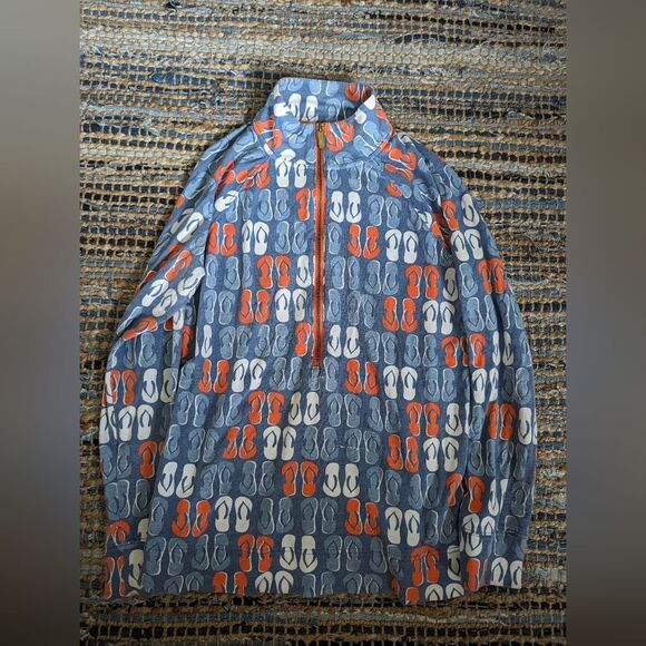 Crown & Ivy Beach Blue 1/2 Zip L/S Top Women's S Flip Flop Novelty Print… - Picture 2 of 7